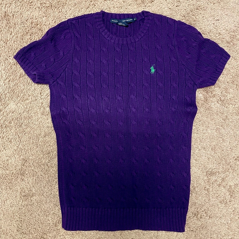 Ralph Lauren Purple Cable Knit Women’s Sweater Short Sleeve